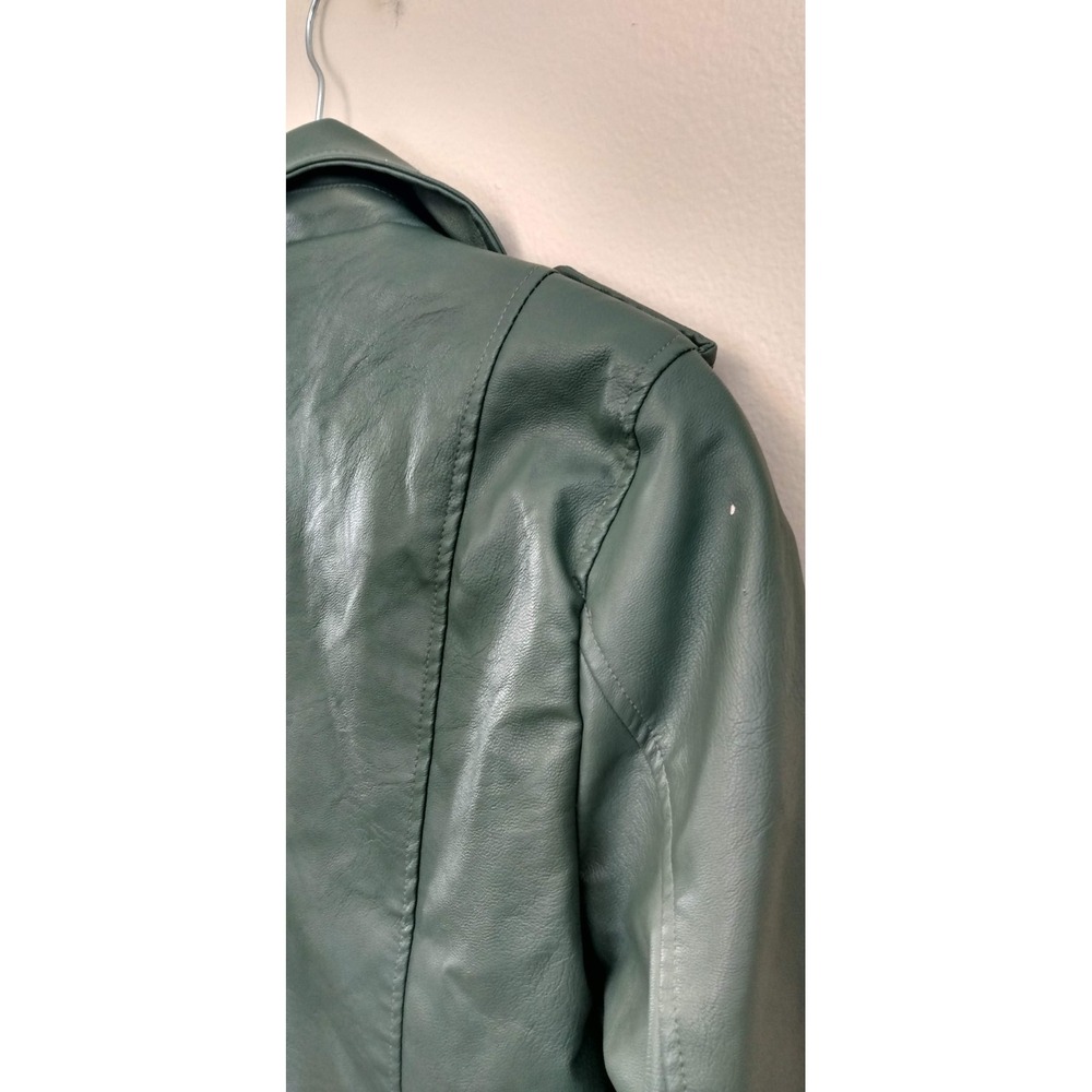 GREEN Love Tree FAUX LEATHER Cropped Motorcycle Jacket S Urbancore Alt BikerChic - Picture 10 of 10